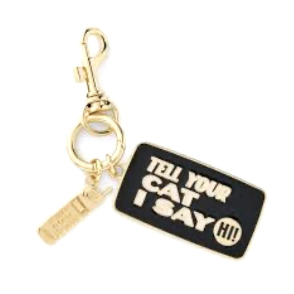 CUDDLE COLLAB Tell Your Cat I Say Hi - Enamel Keychain - Black/Gold NIB!
